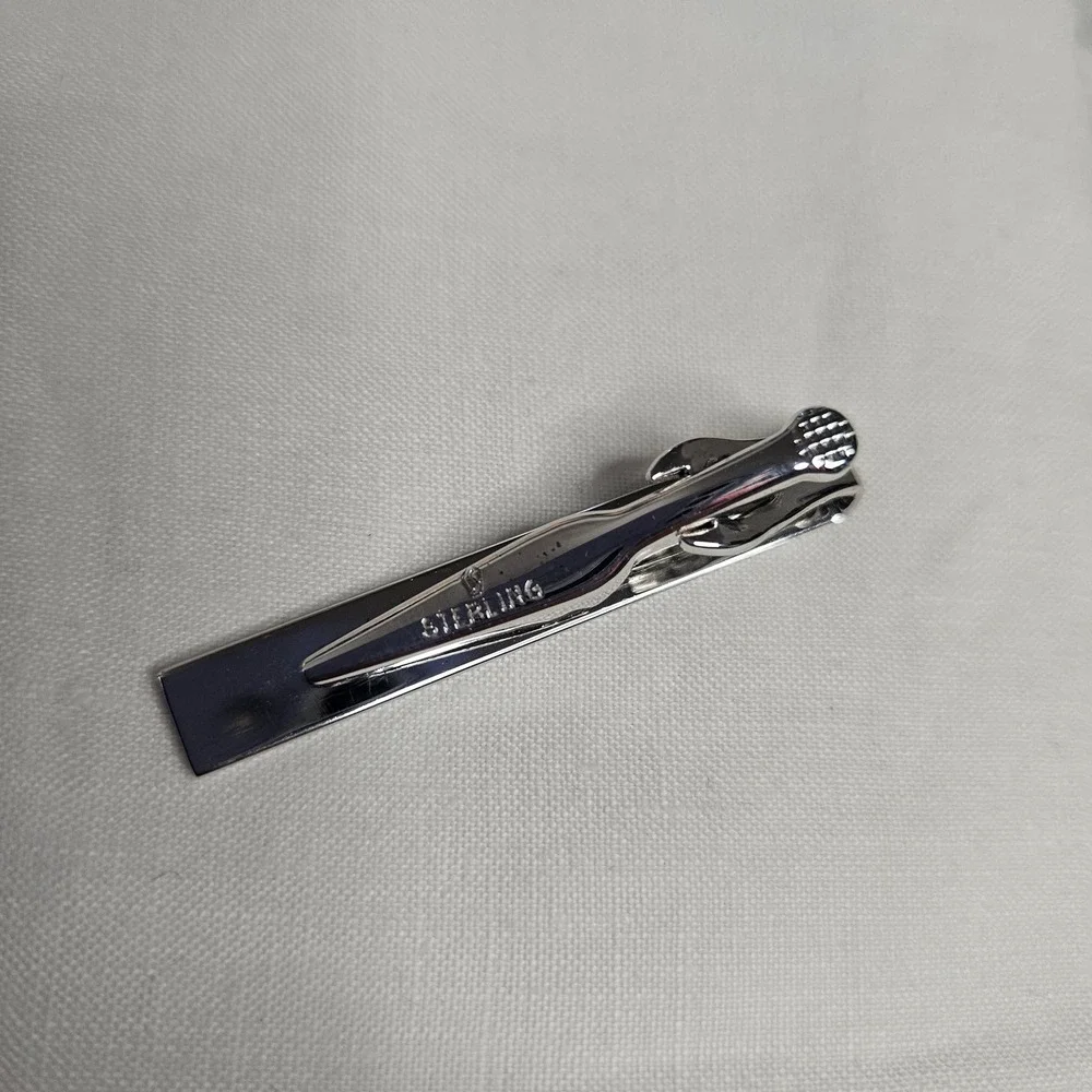 Vintage‎ Swank Sterling Silver Cufflinks Tie Clip Set Etched Floral Mid Century